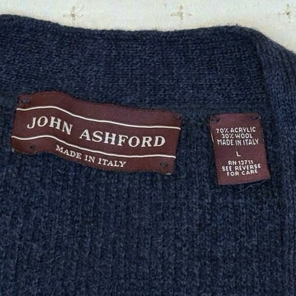 Vintage 90s John Ashford Italian Knit Cardigan Sweater Women’s L Blue Fair Isle - Picture 3 of 8